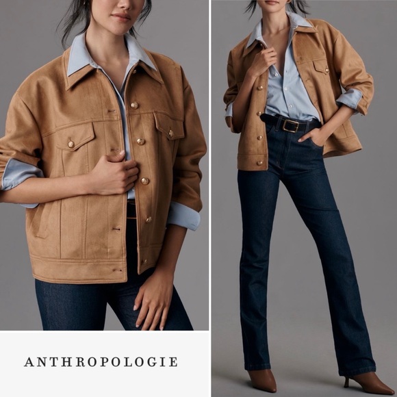 Anthropologie Jackets & Blazers - Anthropologie Maeve Faux-Suede Trucker Jacket Honey XL NWT